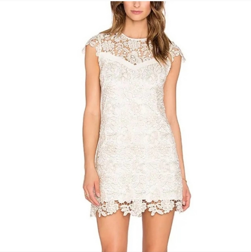 SAYLOR Ivory Gold Lace Dress Bridal M